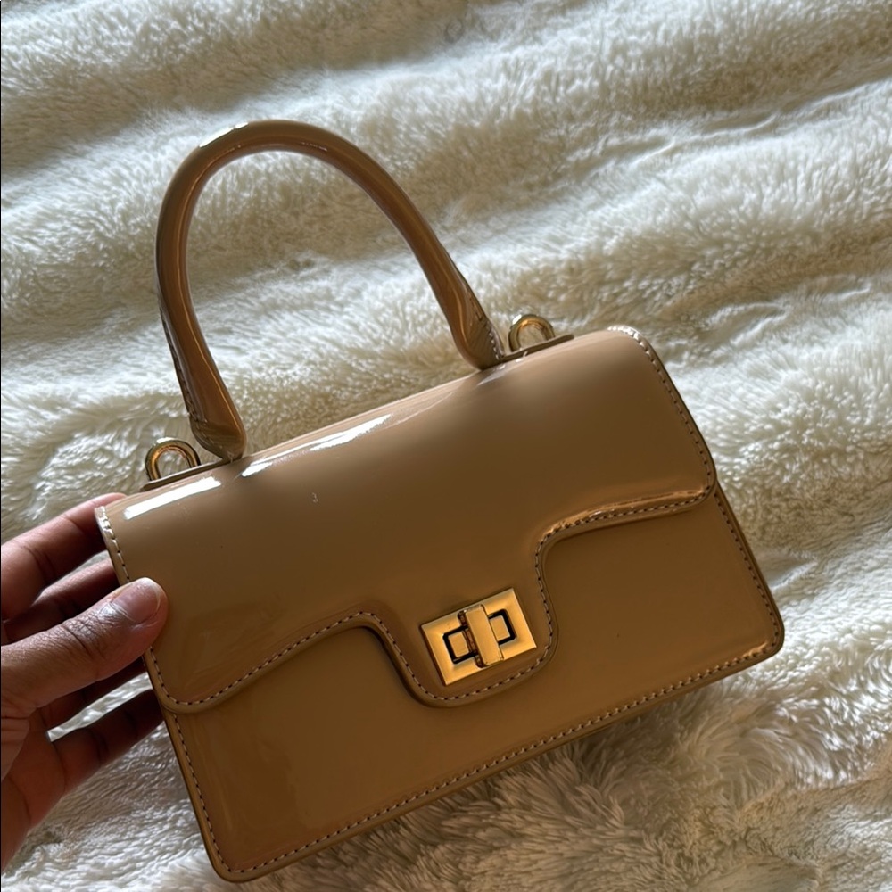 Classic Patent Top-Handle Women's Bag in Beige